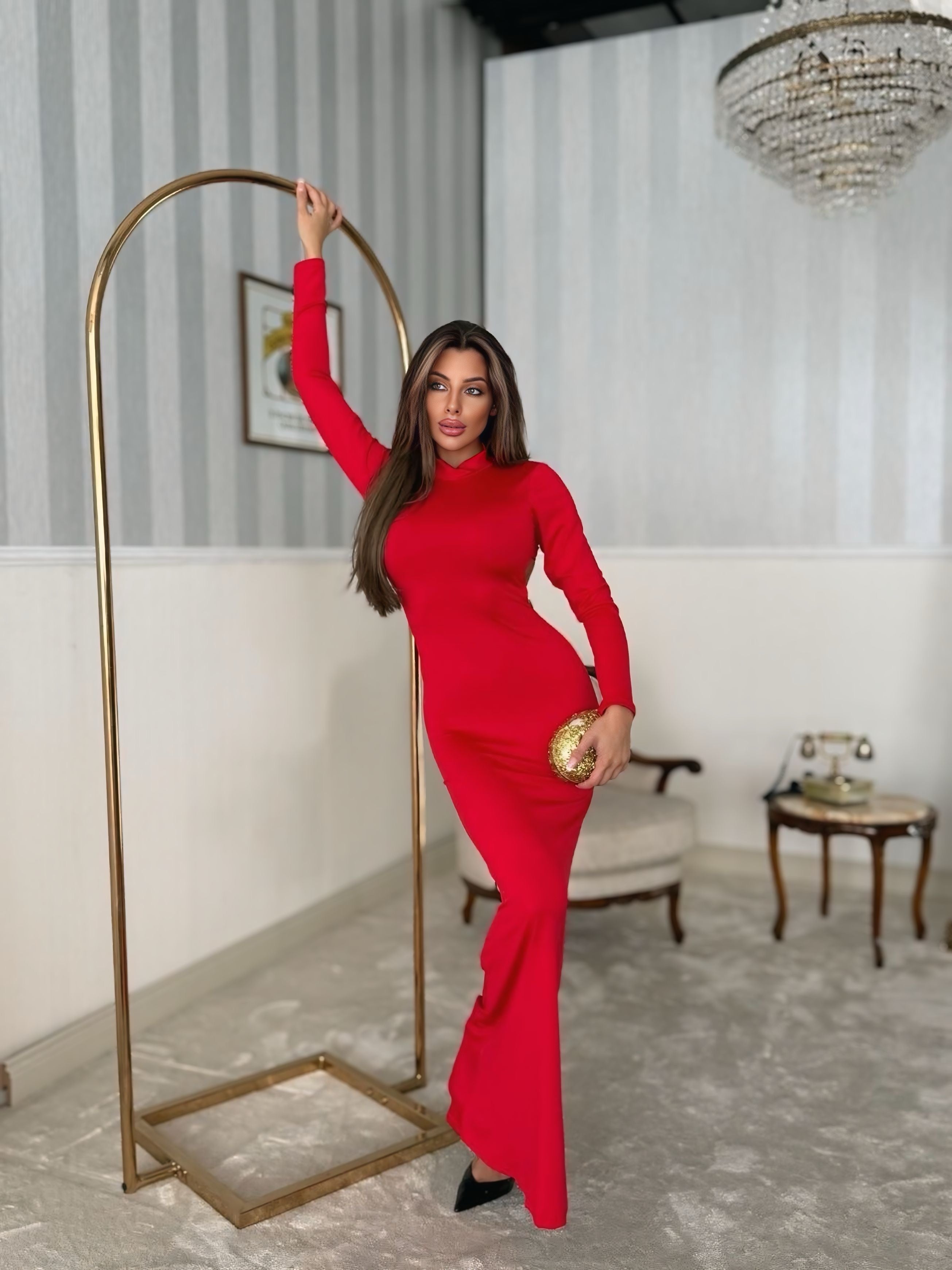 Halka Detay Uzun Elbise