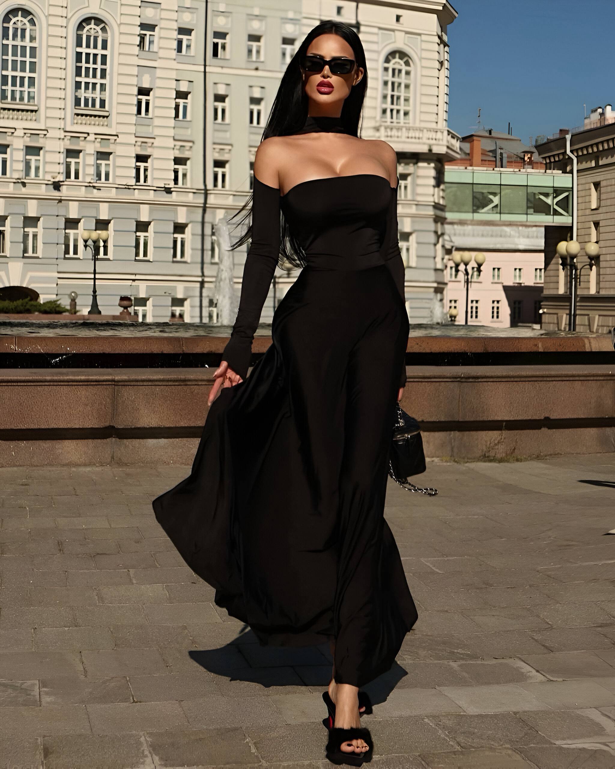 Sandy Kumaş Uzun Elbise