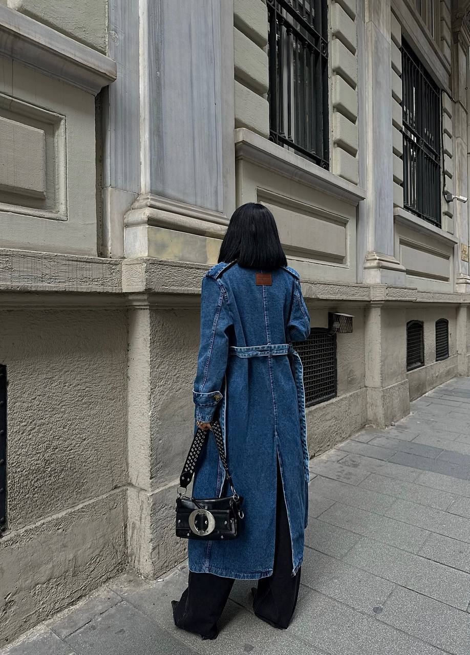 Kuşaklı Denim Trençkot