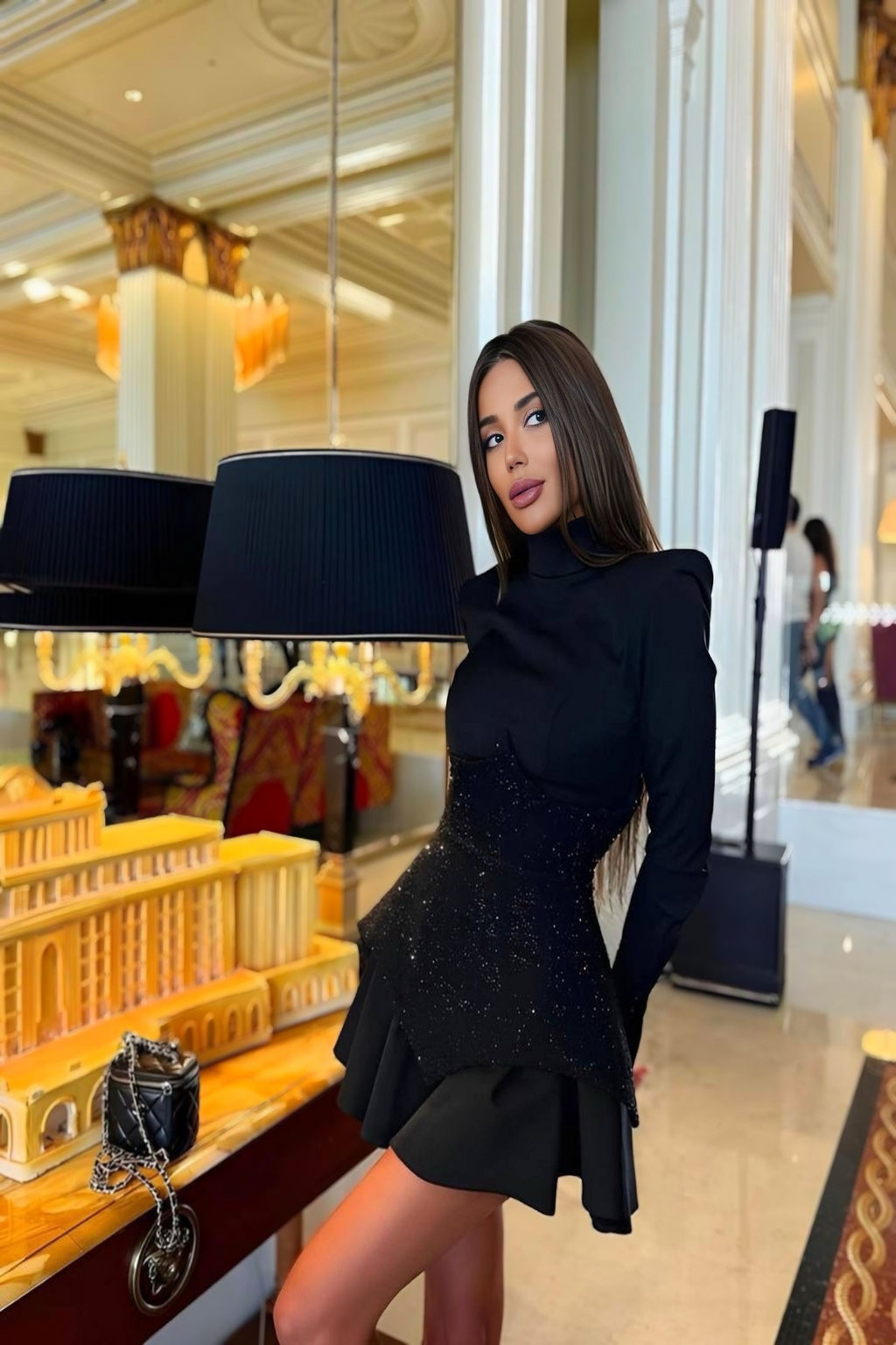 Vatka Detay Korseli Uzun Kol Elbise