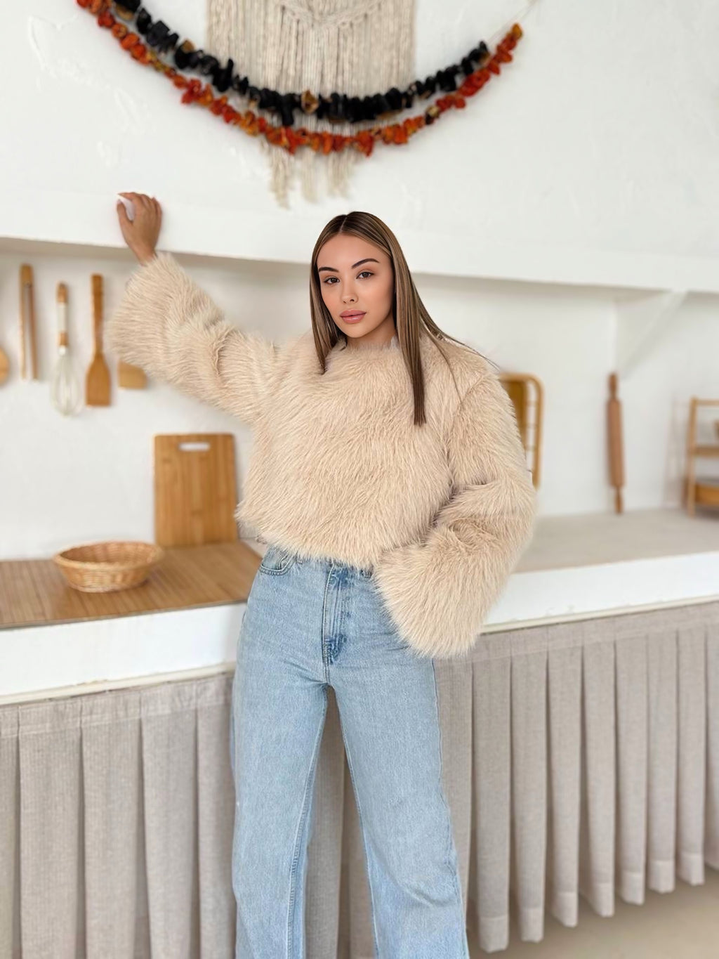 Uzun Tüylü Peluş Kazak