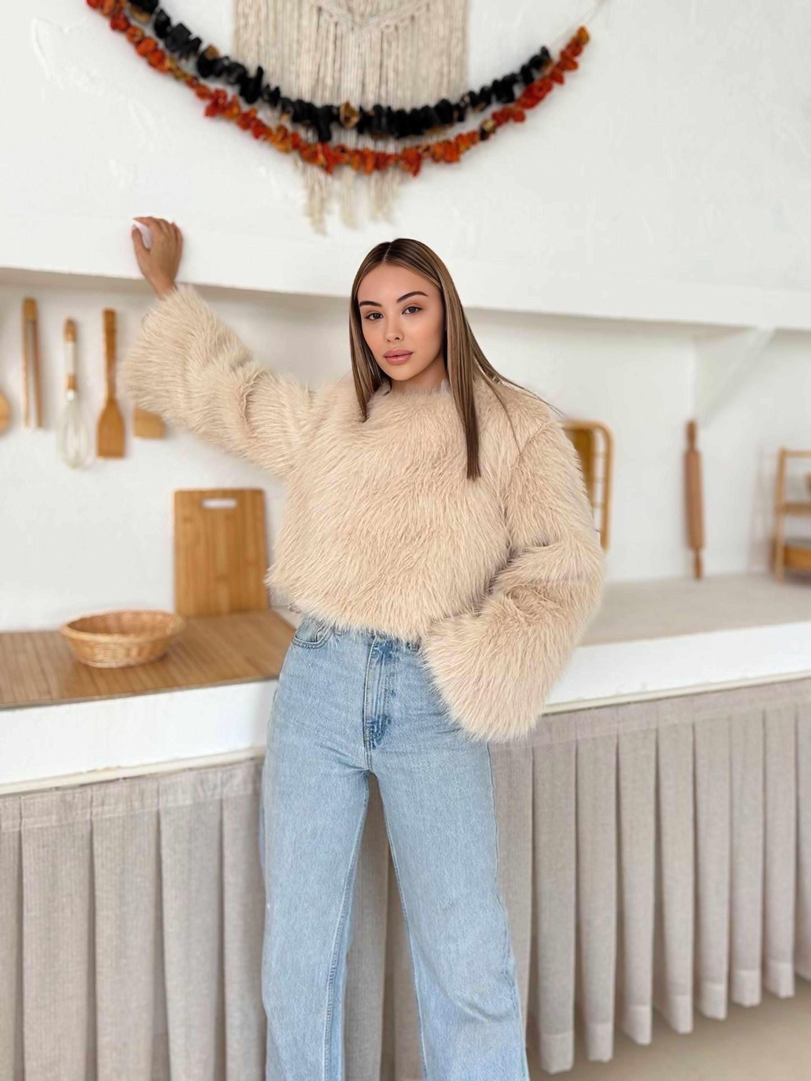 Uzun Tüylü Peluş Kazak