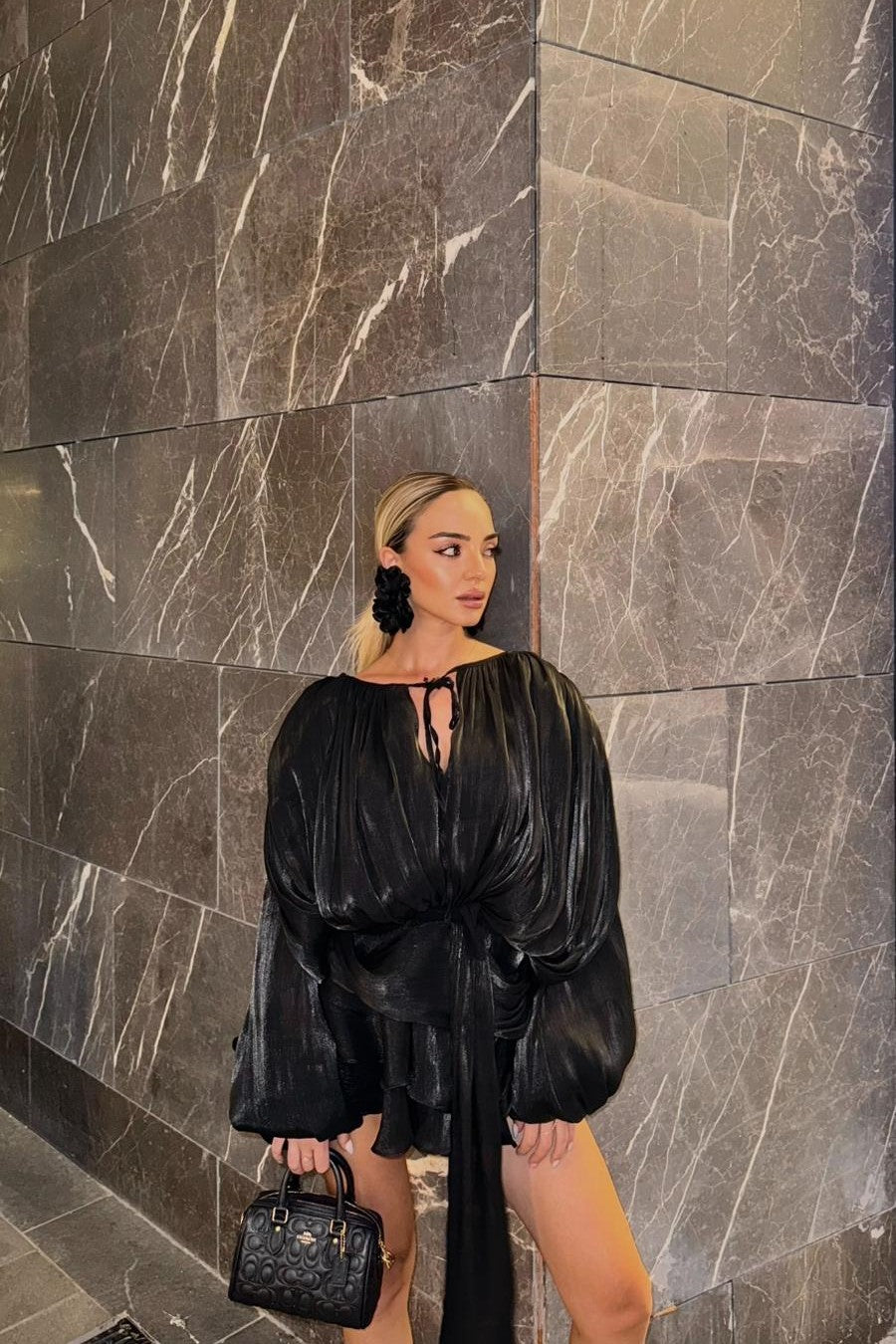 İp Detaylı Yuvarlak Yaka Mini Elbise