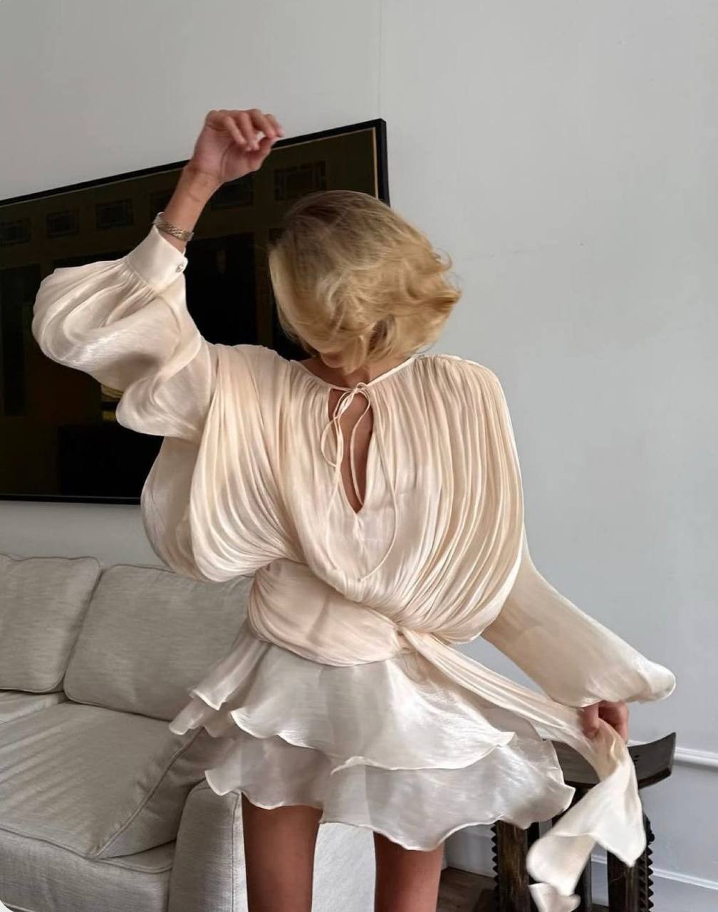 İp Detaylı Yuvarlak Yaka Mini Elbise