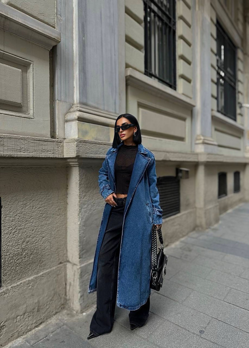 Kuşaklı Denim Trençkot