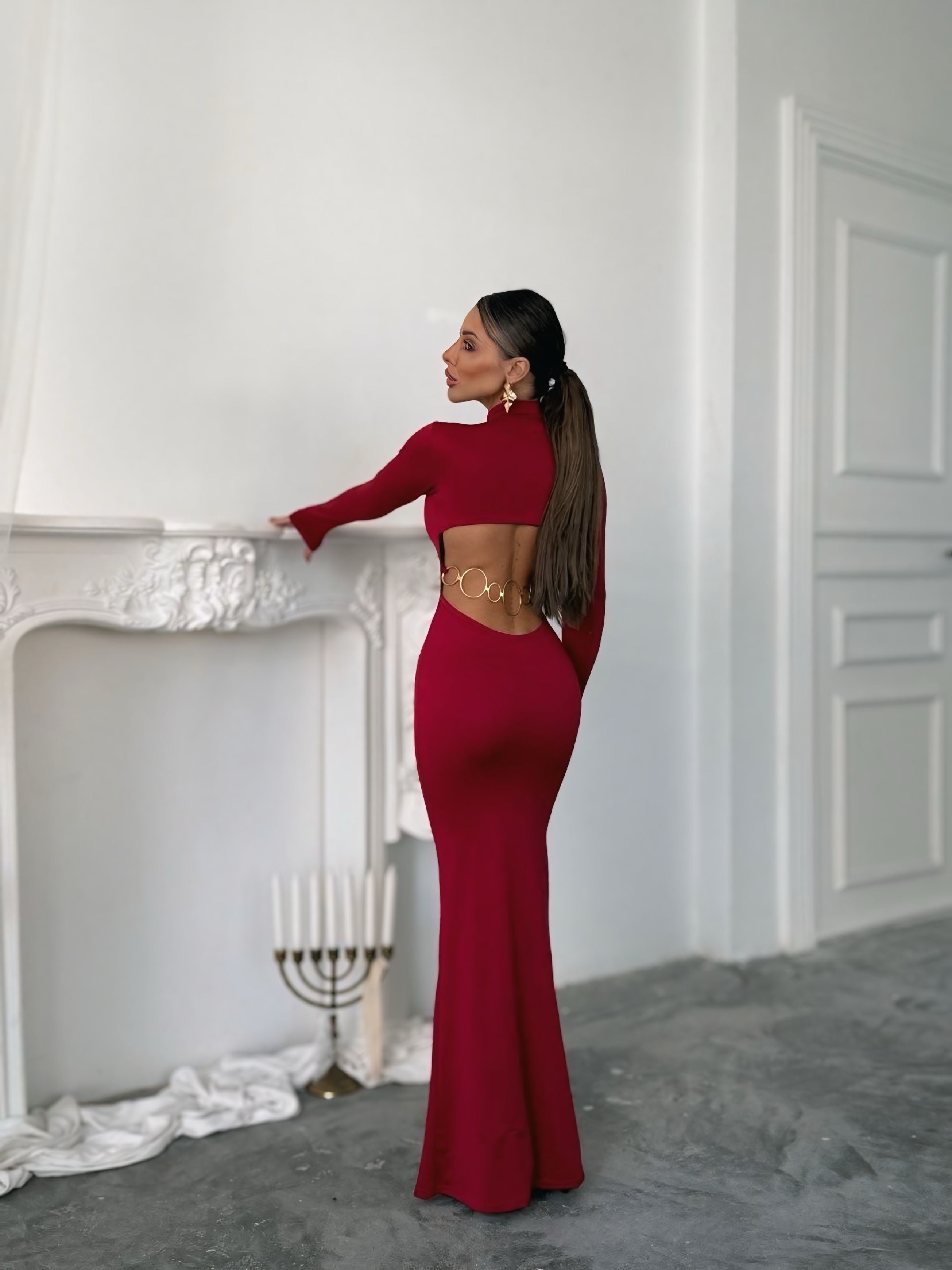 Halka Detay Uzun Elbise