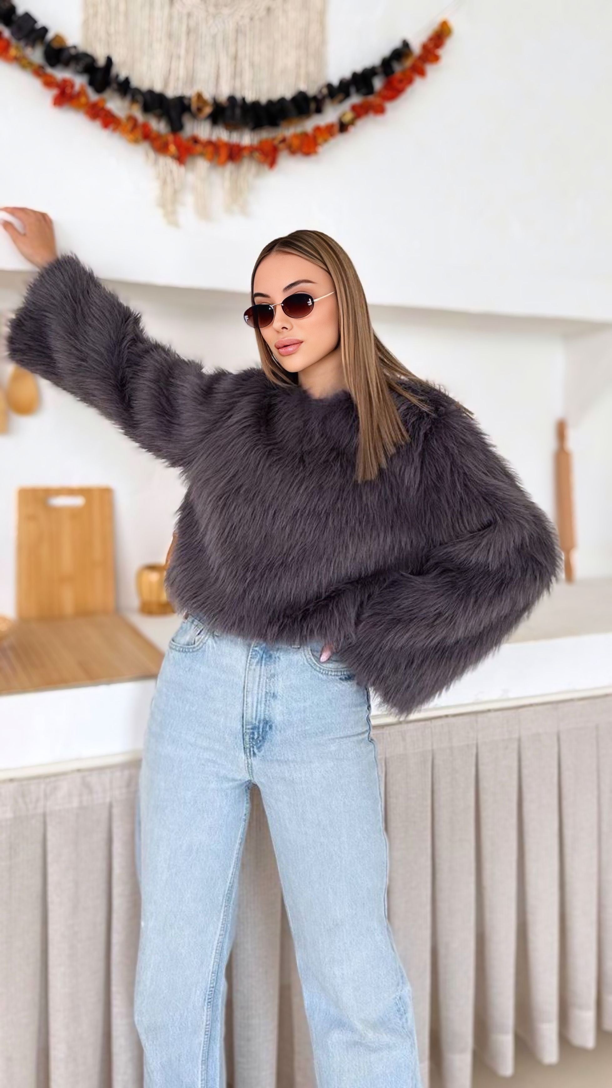 Uzun Tüylü Peluş Kazak