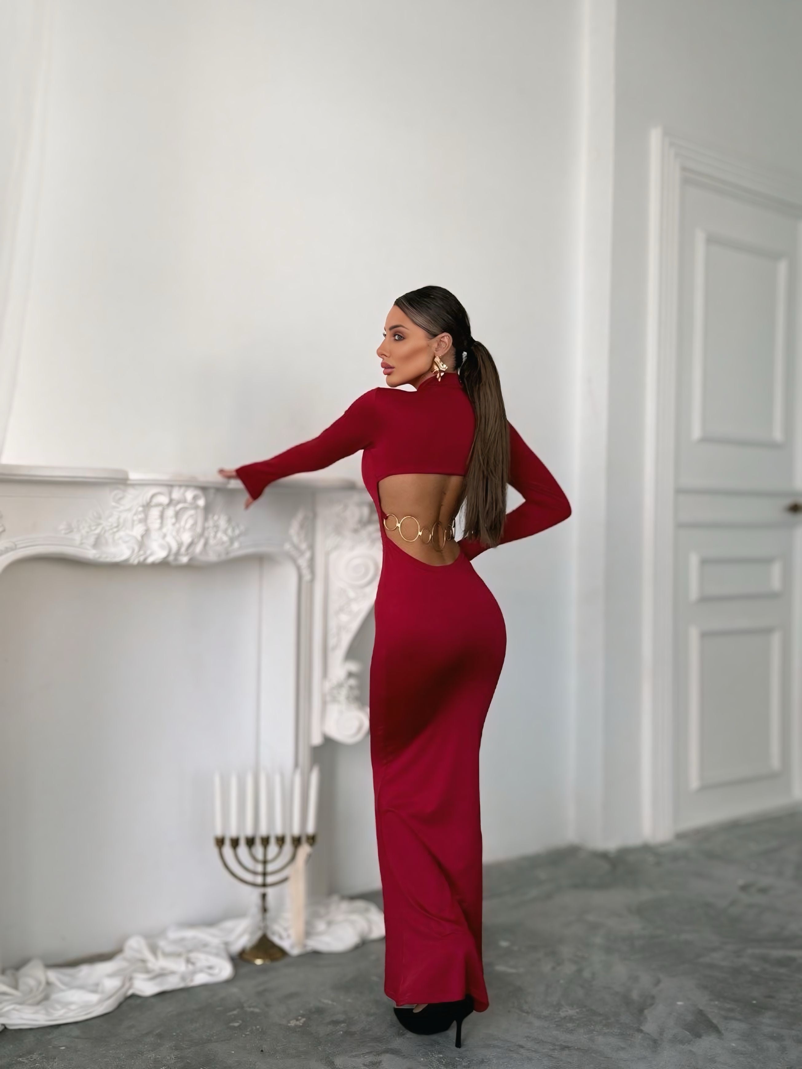 Halka Detay Uzun Elbise