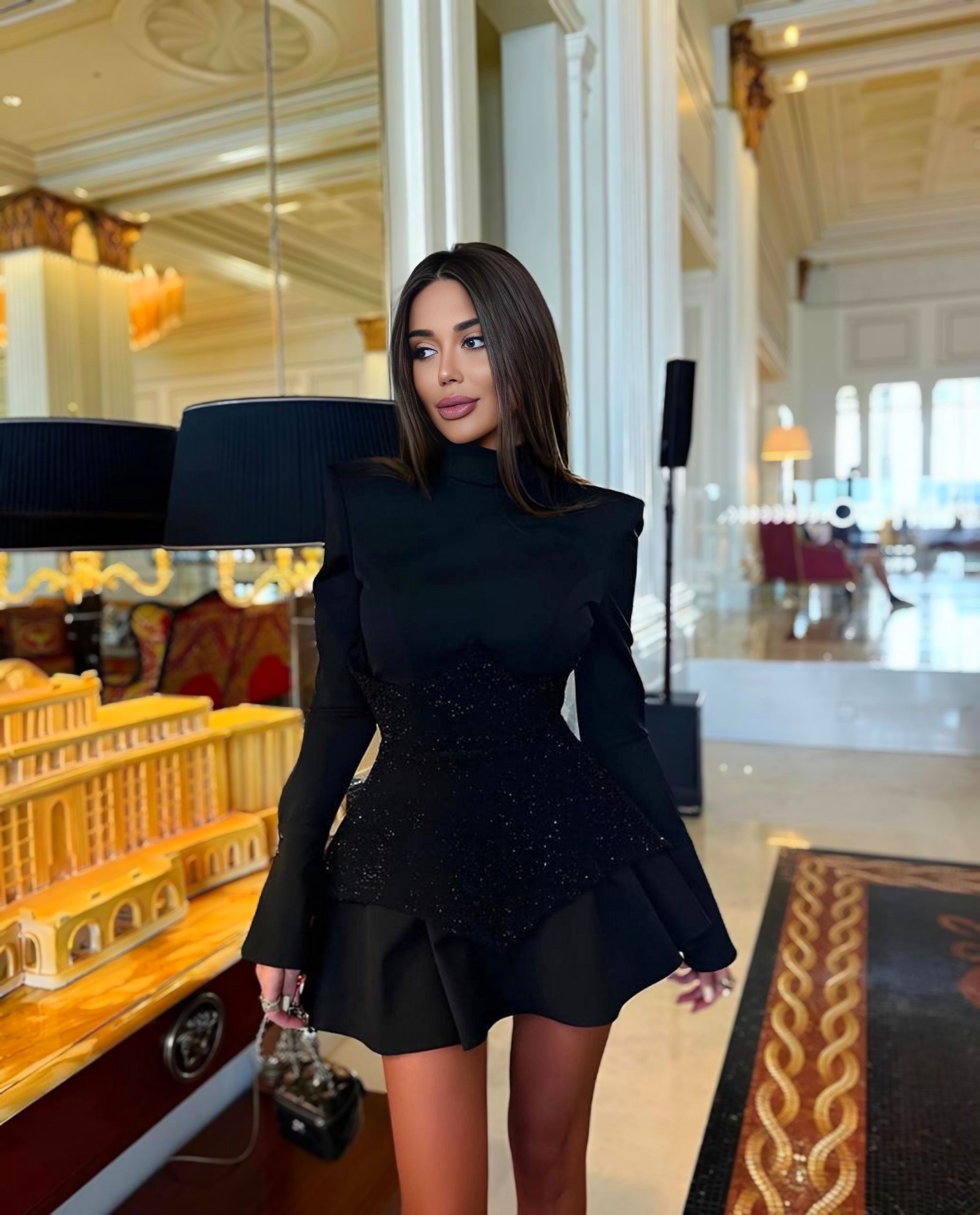 Vatka Detay Korseli Uzun Kol Elbise