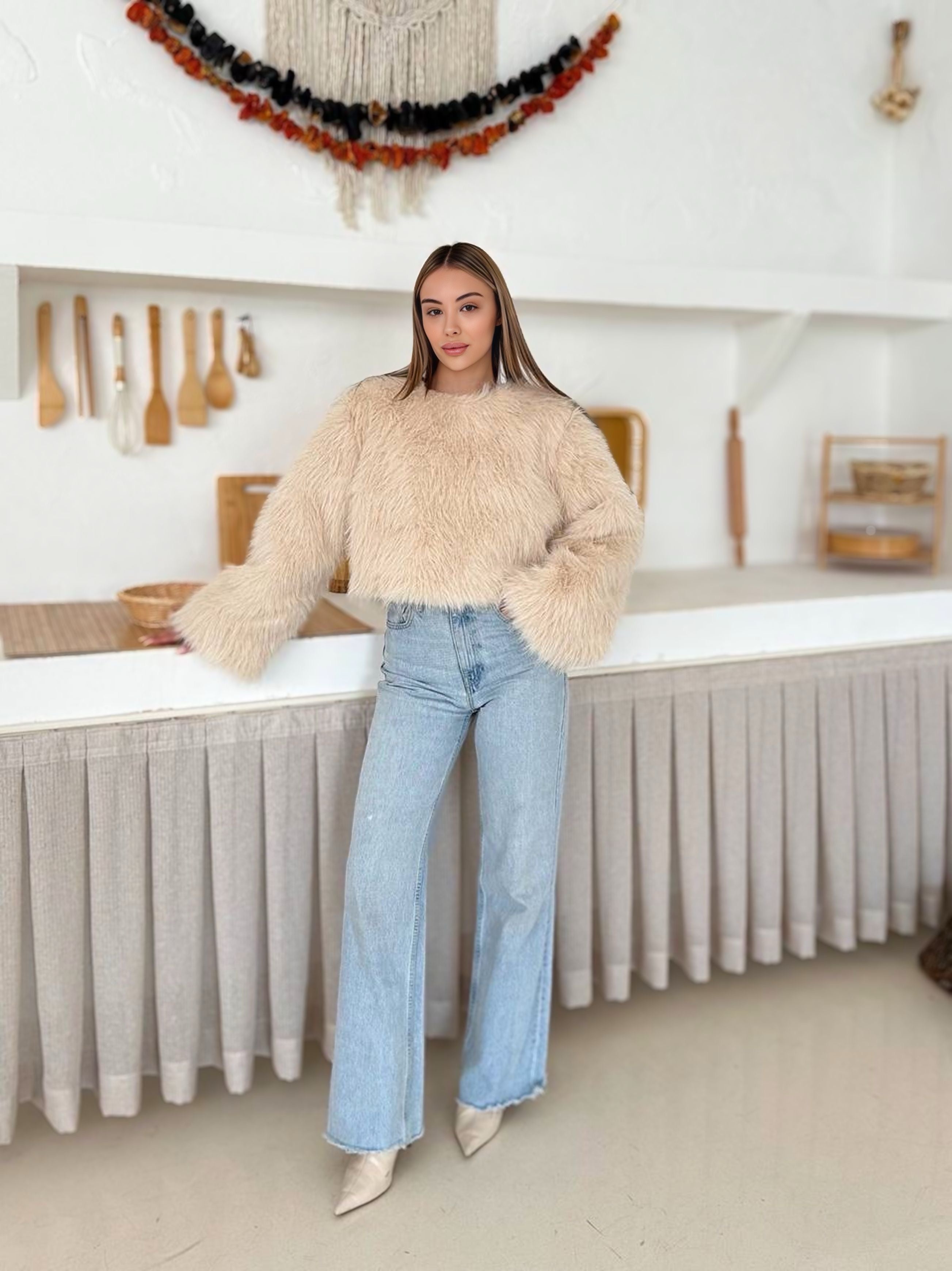 Uzun Tüylü Peluş Kazak