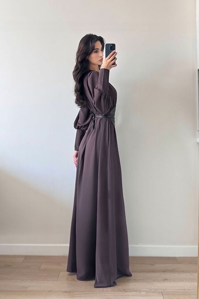 Seyyar Deri Korseli Belden Bağlamalı Elbise