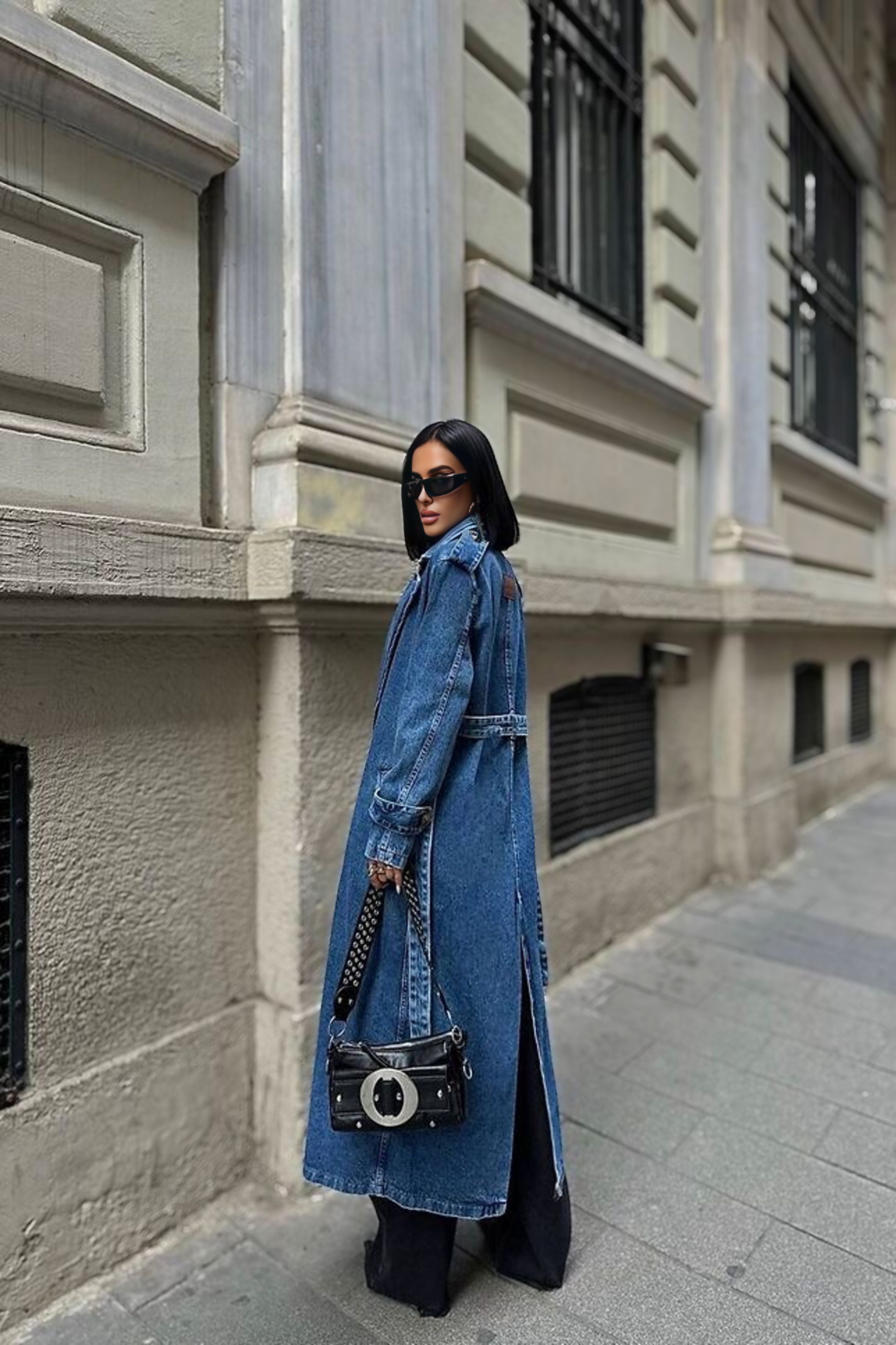 Kuşaklı Denim Trençkot