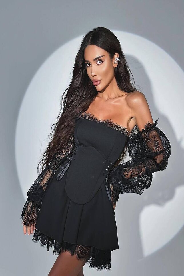 Dantelli Kuş Gözü Detay Elbise